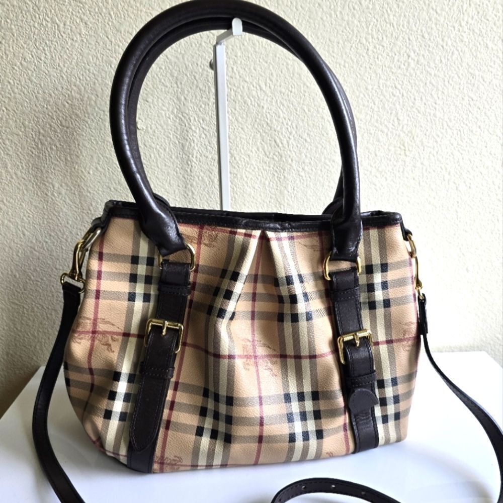 Burberry Haymarket Check Top Handle Bag Brown